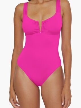 BECCA
Shirred V-Wire One-Piece Swimsuit
Color: Pink Flambe